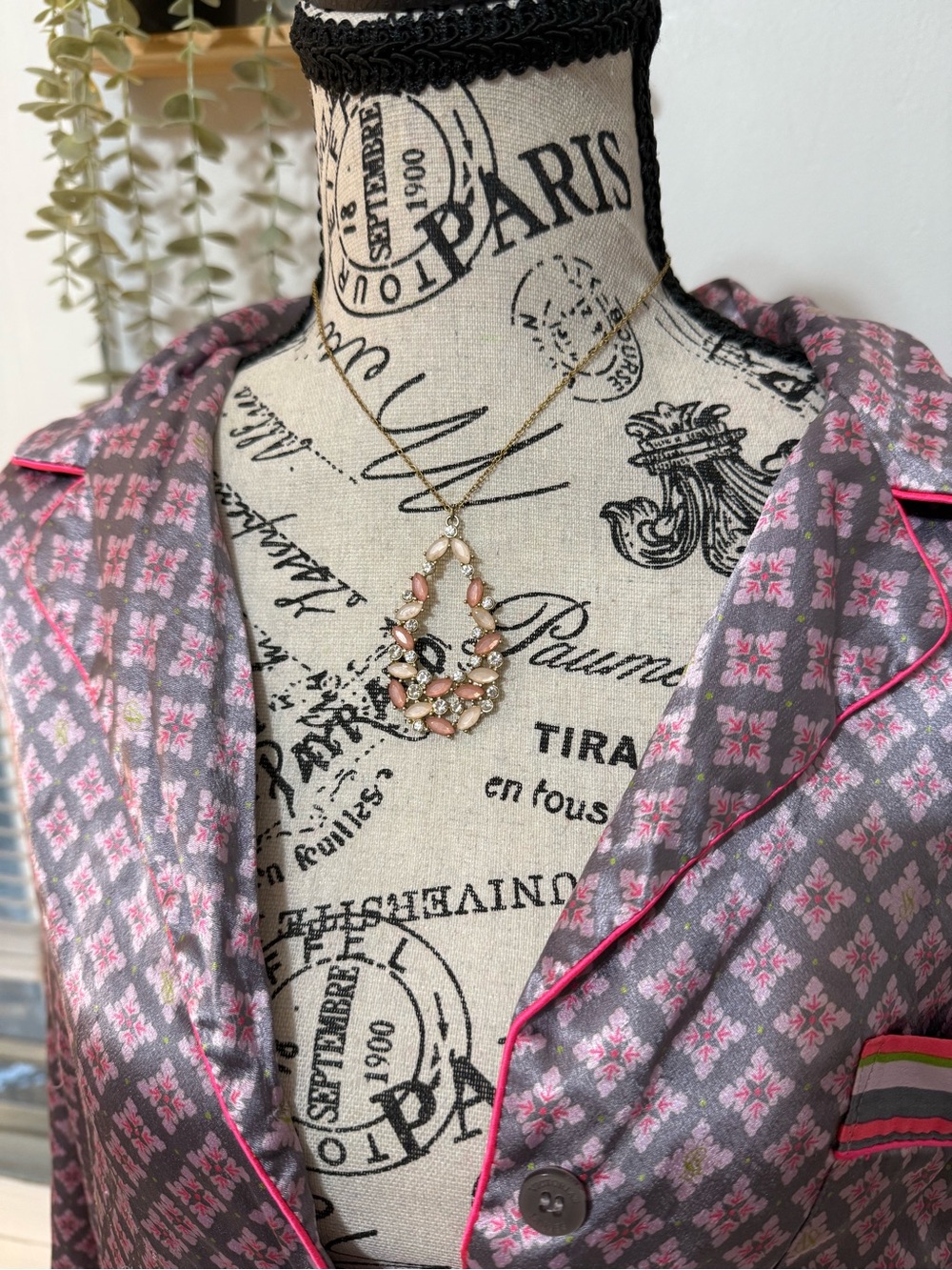 Pink teardrop statement pendant necklace